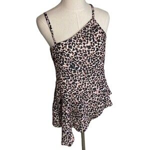 Parker Panther Size S Leopard Print Asymmetric Sleeveless Peplum Hem Top